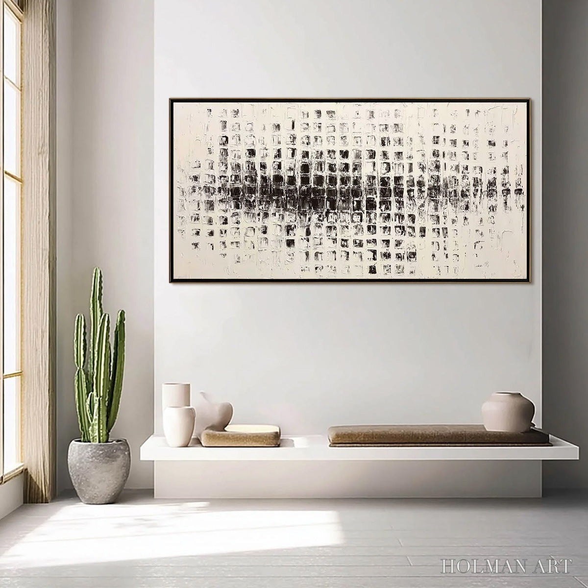 HOLMAN ART Static Rhythm – Textured Black and White Minimalist Abstract Painting - image 6