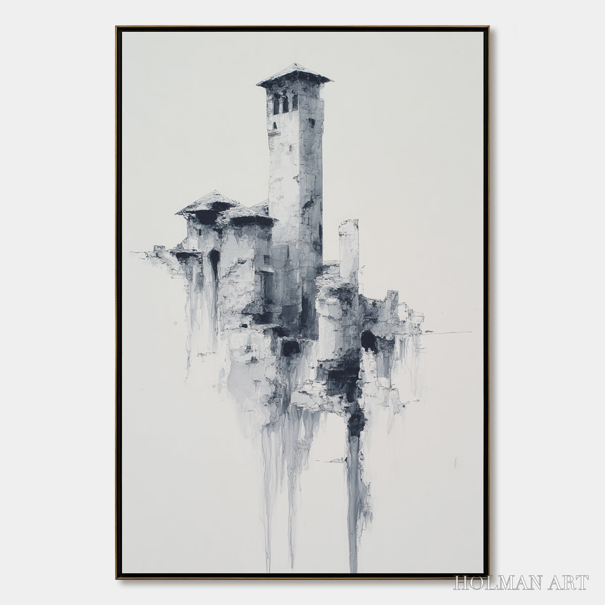 HOLMAN ART Ethereal Citadel – Minimalist Monochrome Architectural Painting - image 1
