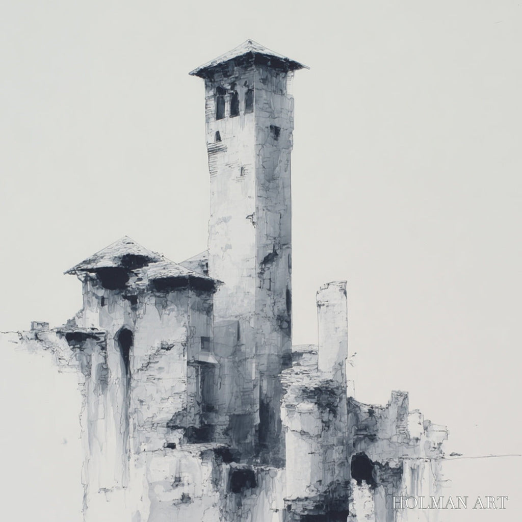 HOLMAN ART Ethereal Citadel – Minimalist Monochrome Architectural Painting - image 3