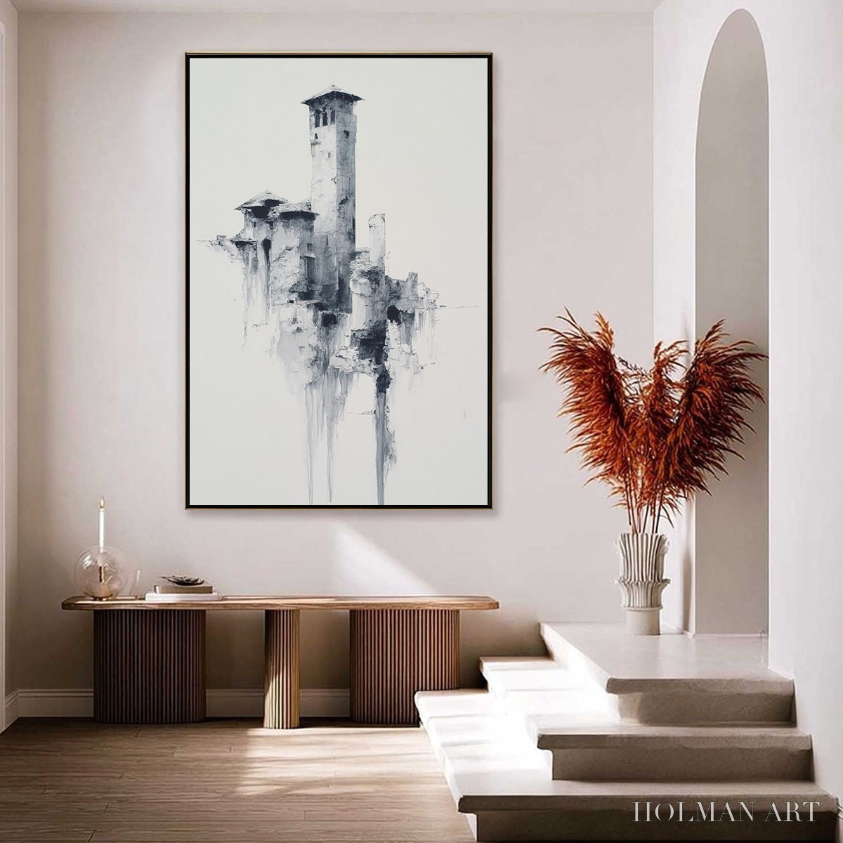 HOLMAN ART Ethereal Citadel – Minimalist Monochrome Architectural Painting - image 4