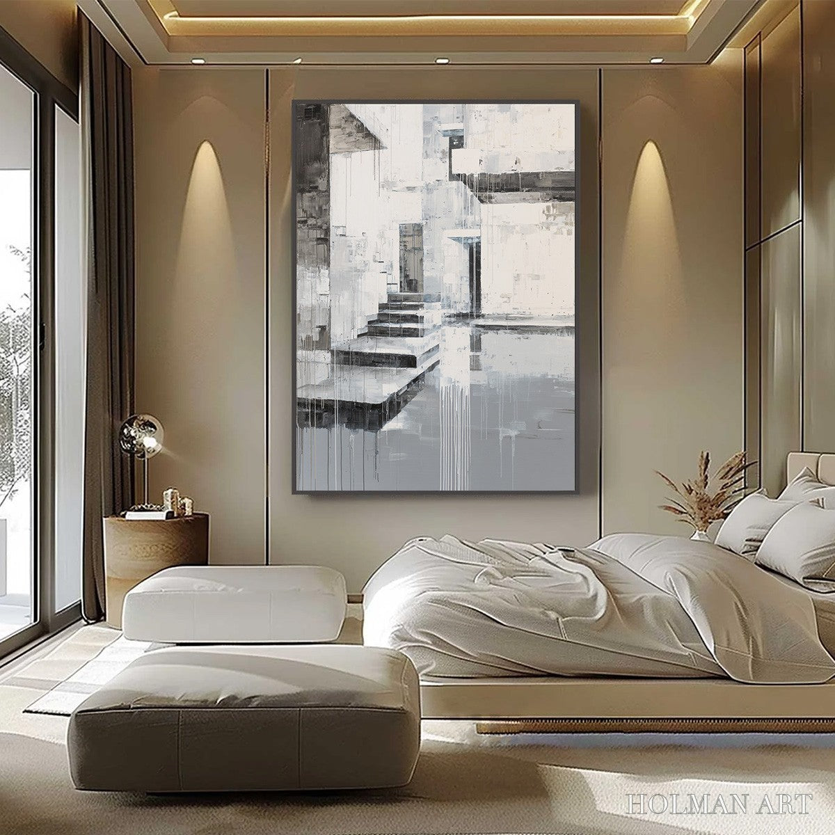 HOLMAN ART Echoes in Concrete – Monochrome Abstract Architectural Painting - image 2
