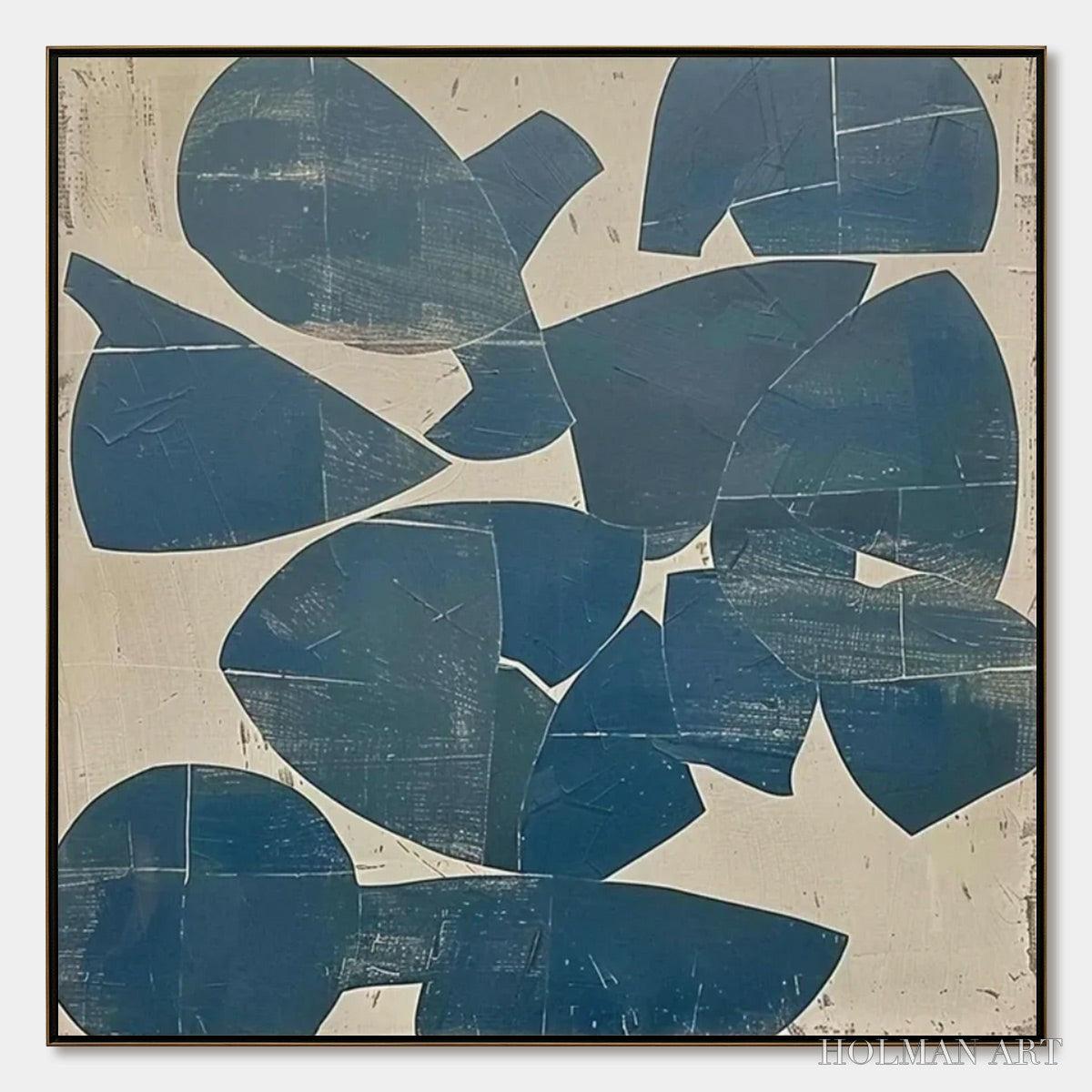 HOLMAN ART Assemblage – Minimalist Blue and Beige Abstract Painting - image 1