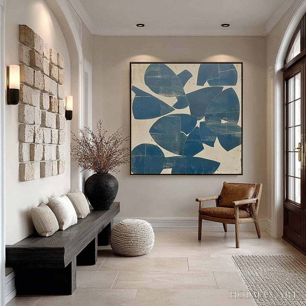 HOLMAN ART Assemblage – Minimalist Blue and Beige Abstract Painting - image 5