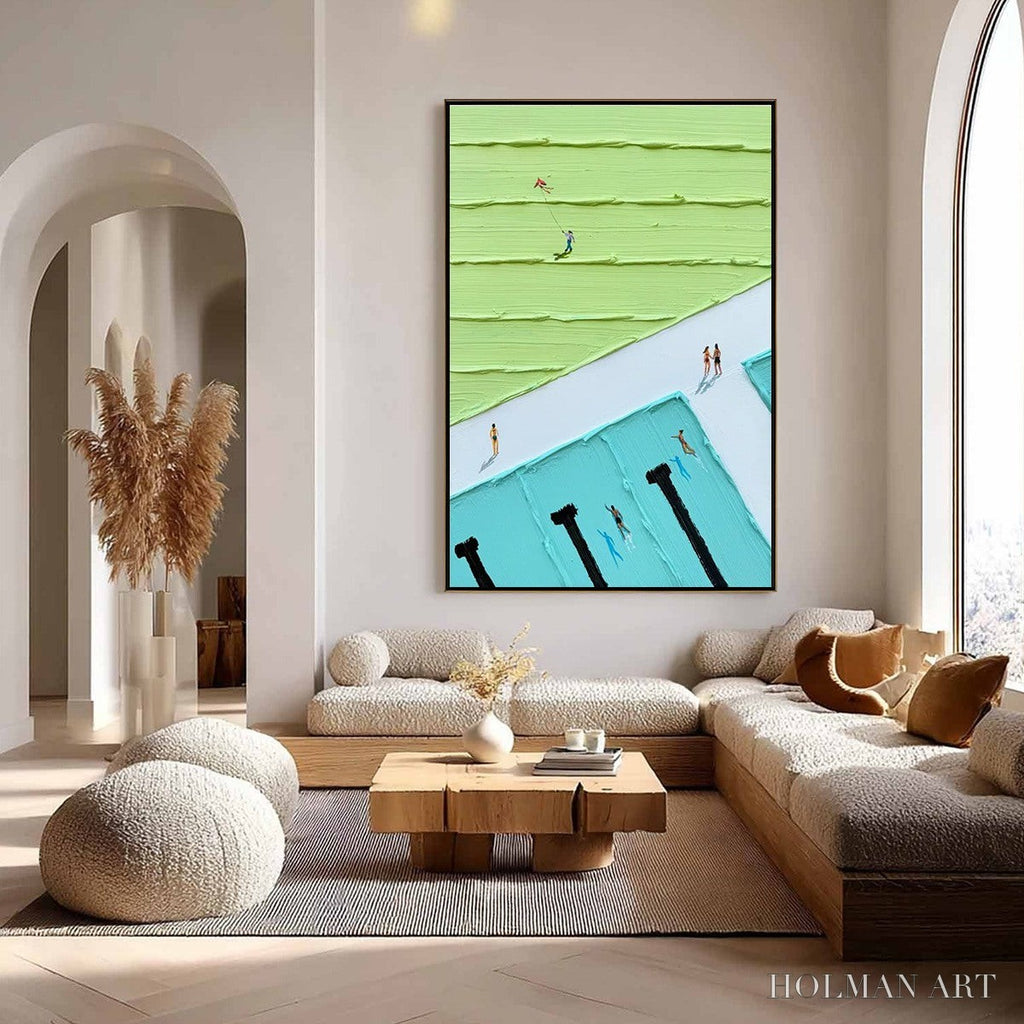 HOLMAN ART Aqua Promenade – Minimalist Poolside Cityscape Oil Painting - image 5