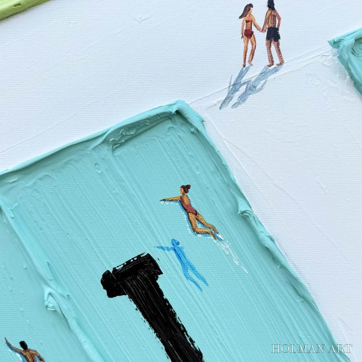 HOLMAN ART Aqua Promenade – Minimalist Poolside Cityscape Oil Painting - image 6