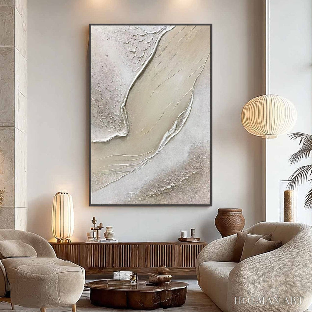 HOLMAN ART Ready to Ship | Serene Pathways – Minimalist Beige Impasto Oil - image 1