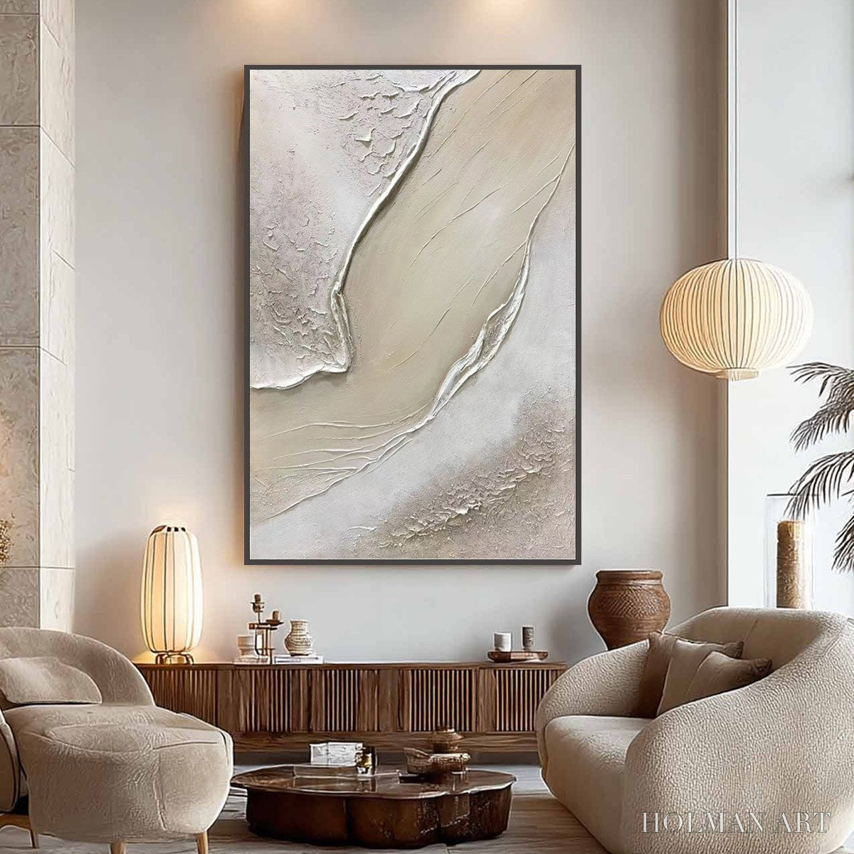 HOLMAN ART Ready to Ship | Serene Pathways – Minimalist Beige Impasto Oil - image 1
