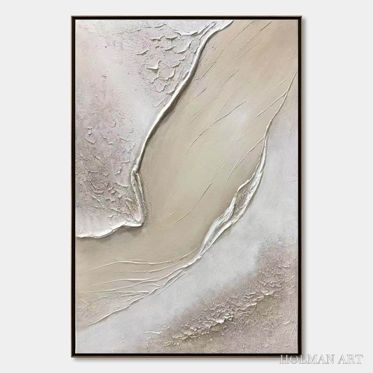 HOLMAN ART Ready to Ship | Serene Pathways – Minimalist Beige Impasto Oil - image 3