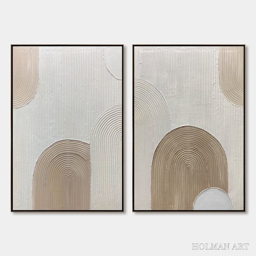 HOLMAN ART Ready to Ship | Beige Arches Diptych – Vertical Textured Abstract Set - image 1