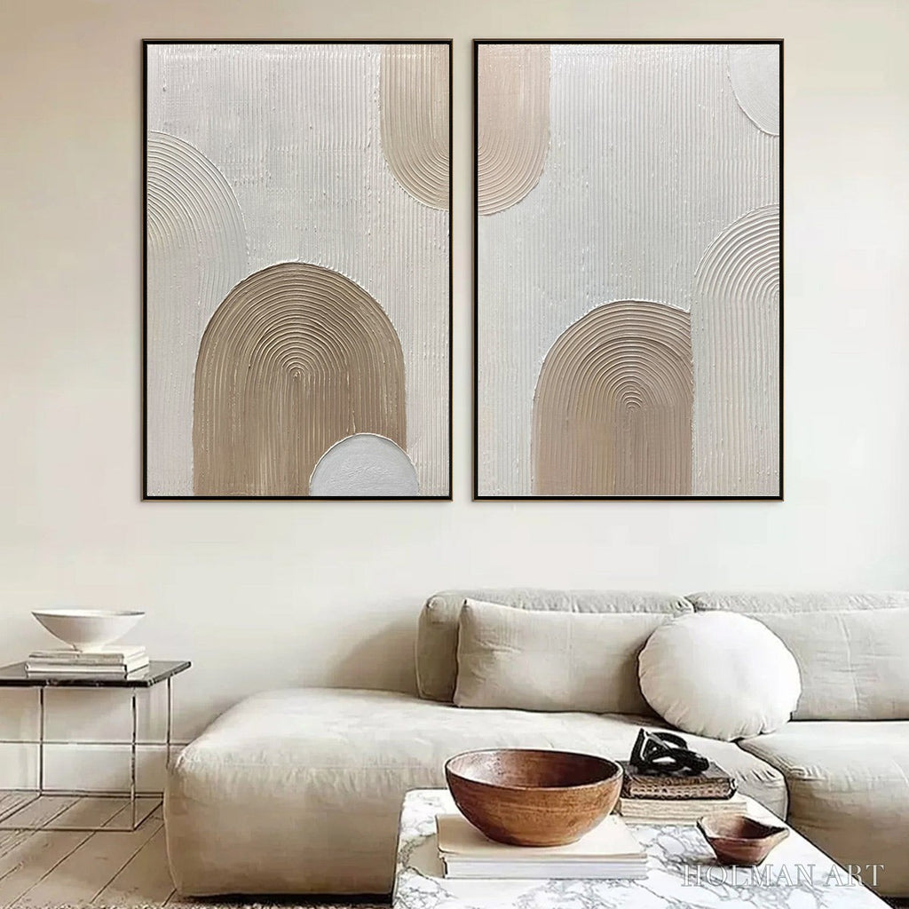 HOLMAN ART Ready to Ship | Beige Arches Diptych – Vertical Textured Abstract Set - image 2
