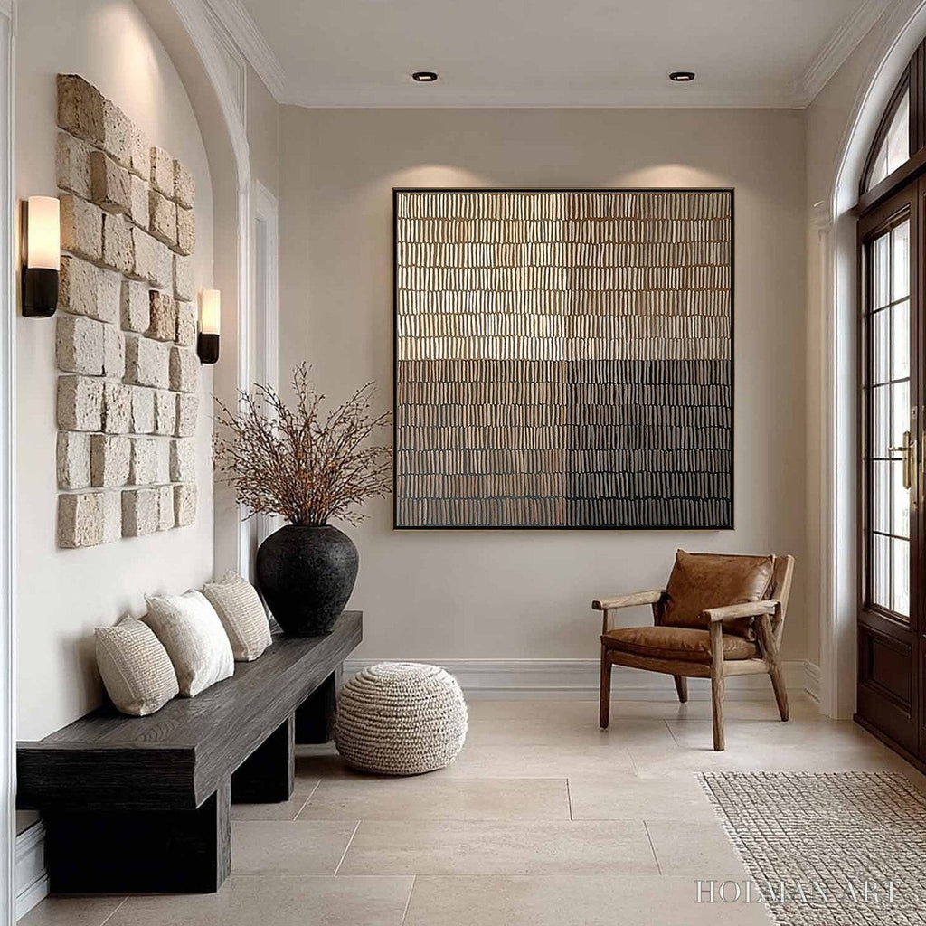 HOLMAN ART Earthen Rhythm – Minimalist Textured Beige Grid Painting - image 4