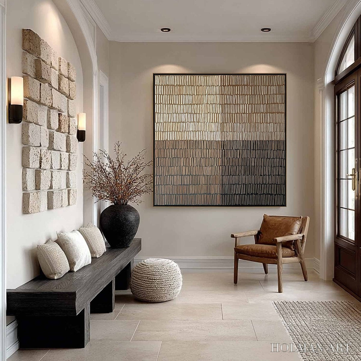 HOLMAN ART Earthen Rhythm – Minimalist Textured Beige Grid Painting - image 4