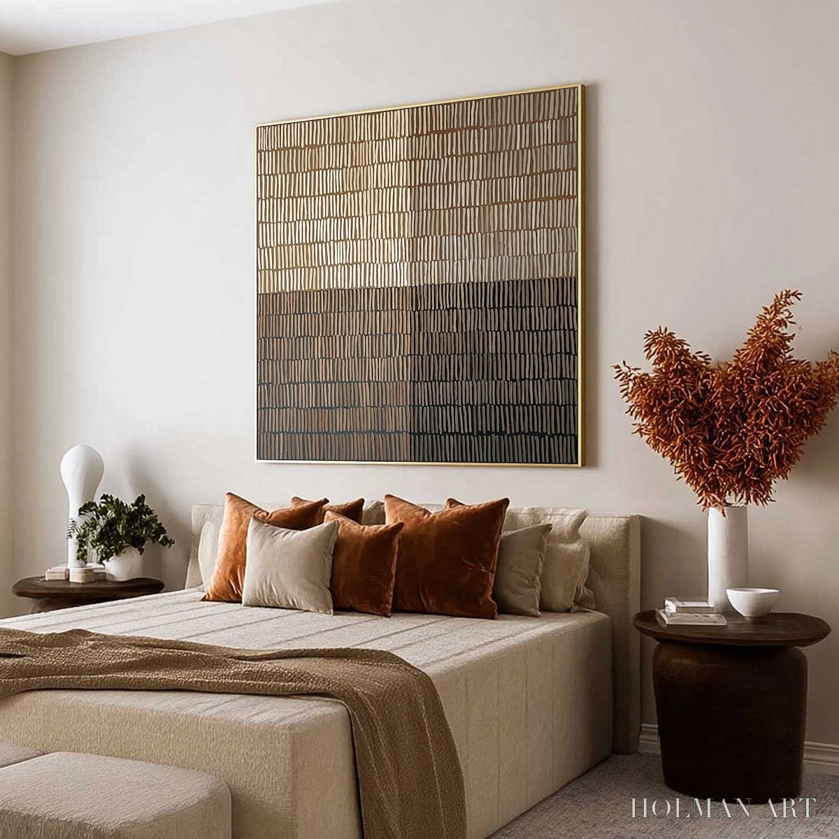 HOLMAN ART Earthen Rhythm – Minimalist Textured Beige Grid Painting - image 5