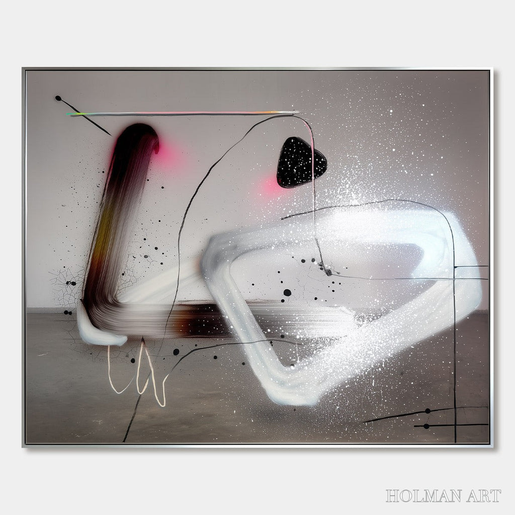 HOLMAN ART Cosmic Drift – Abstract Minimalist Oil Painting on Grey - image 1
