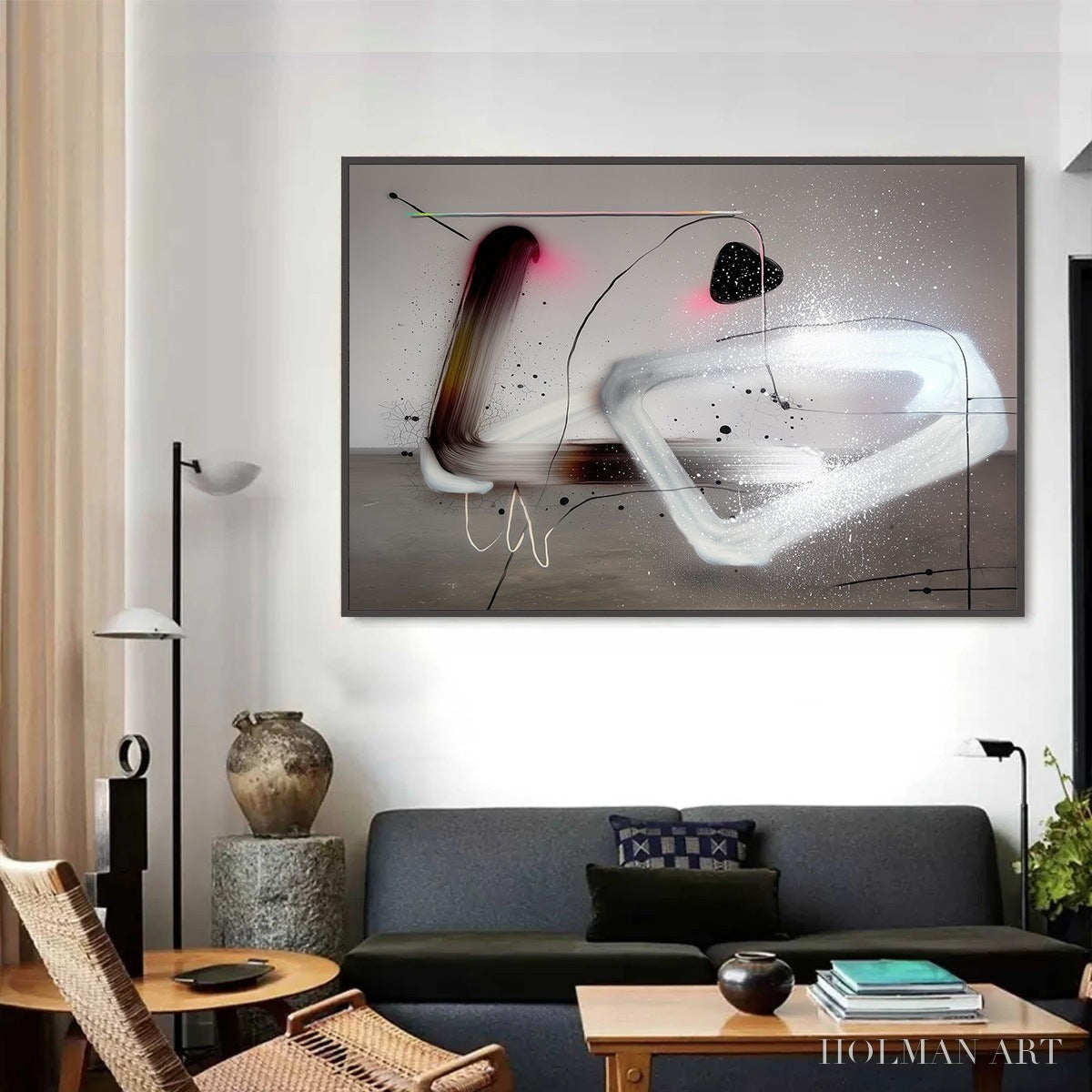 HOLMAN ART Cosmic Drift – Abstract Minimalist Oil Painting on Grey - image 3
