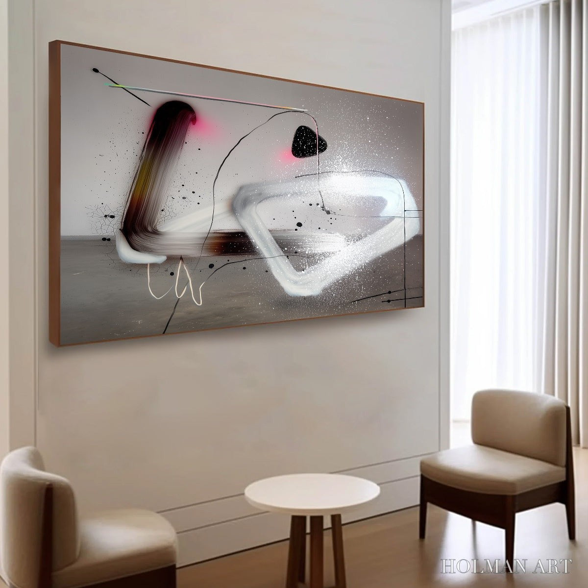 HOLMAN ART Cosmic Drift – Abstract Minimalist Oil Painting on Grey - image 5