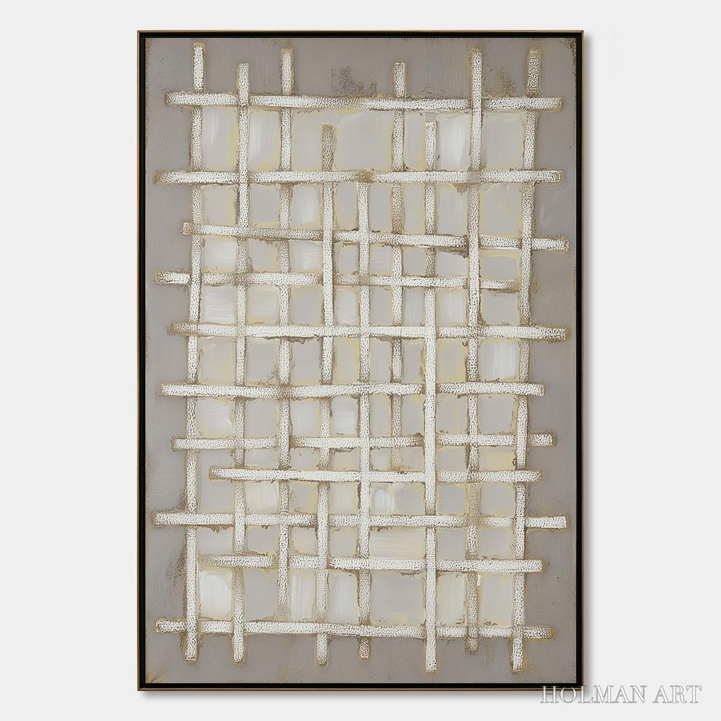 HOLMAN ART Woven Tranquility Minimalist Textured Beige Abstract Oil Painting - image 1