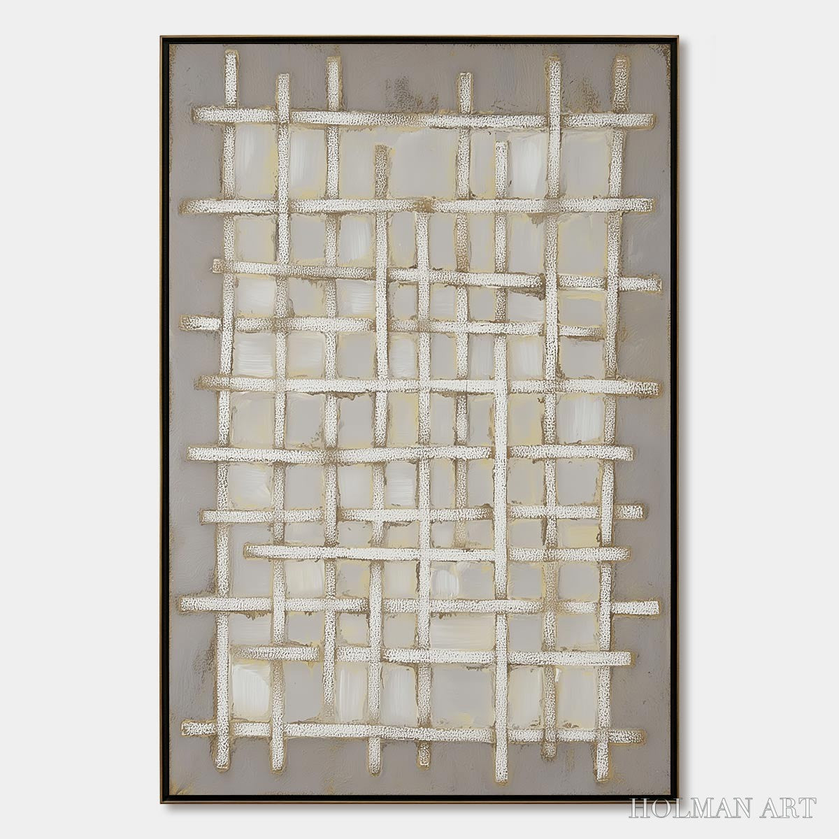 HOLMAN ART Woven Tranquility Minimalist Textured Beige Abstract Oil Painting - image 1