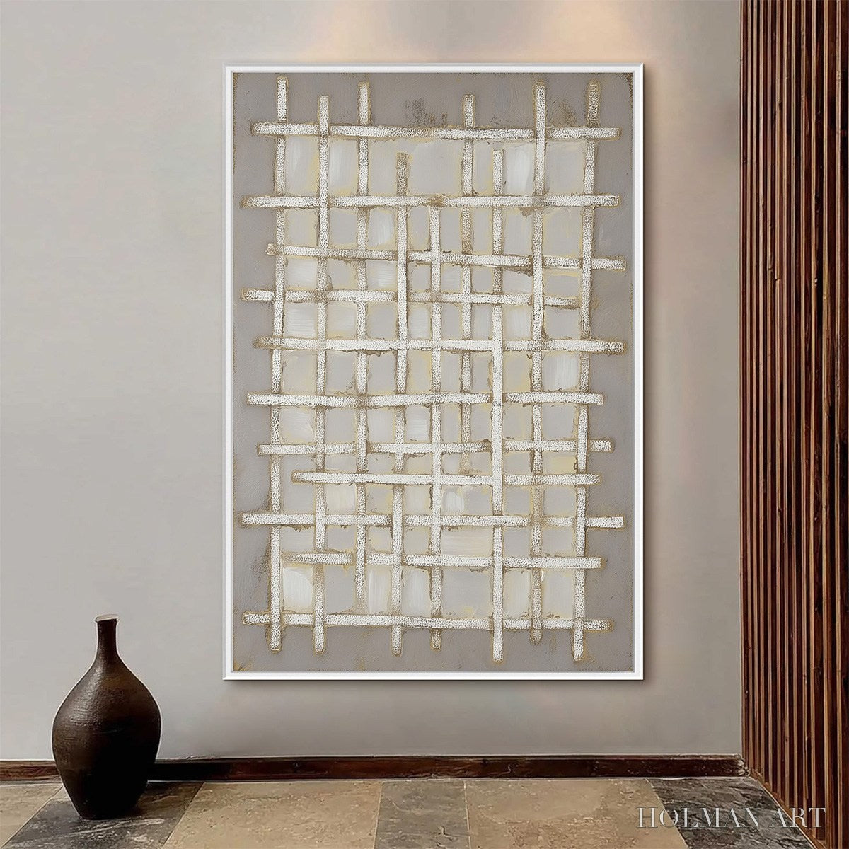 HOLMAN ART Woven Tranquility Minimalist Textured Beige Abstract Oil Painting - image 2