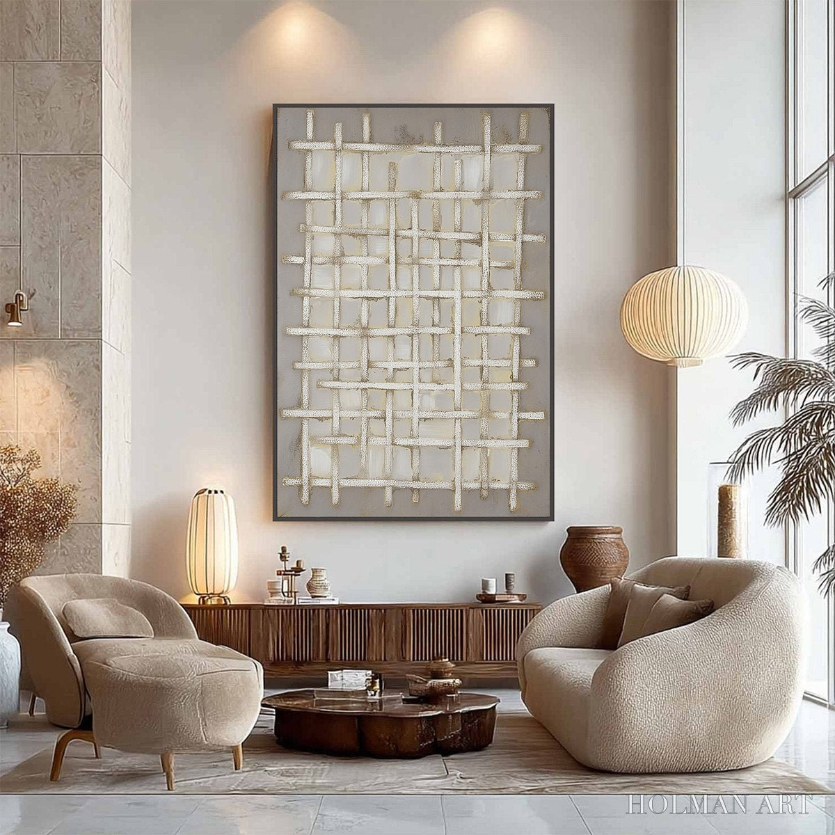 HOLMAN ART Woven Tranquility Minimalist Textured Beige Abstract Oil Painting - image 4