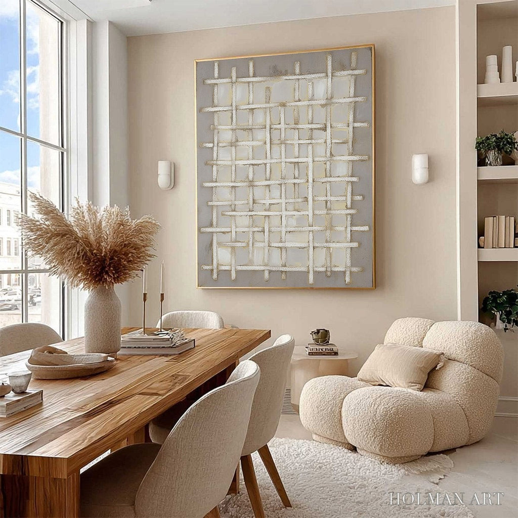 HOLMAN ART Woven Tranquility Minimalist Textured Beige Abstract Oil Painting - image 5