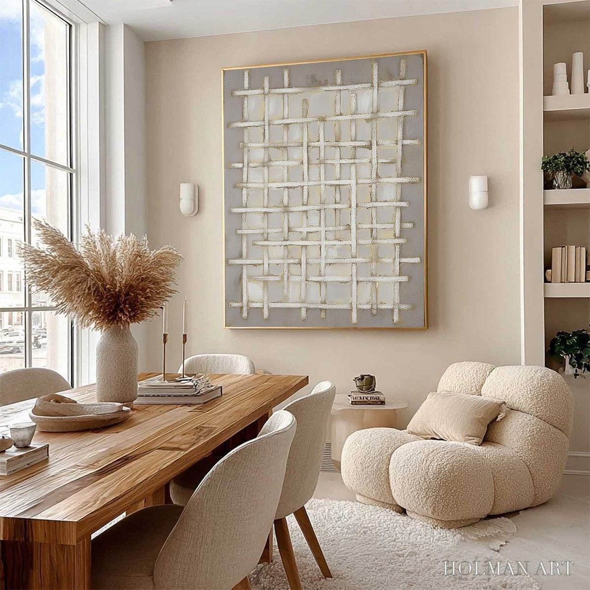 HOLMAN ART Woven Tranquility Minimalist Textured Beige Abstract Oil Painting - image 5