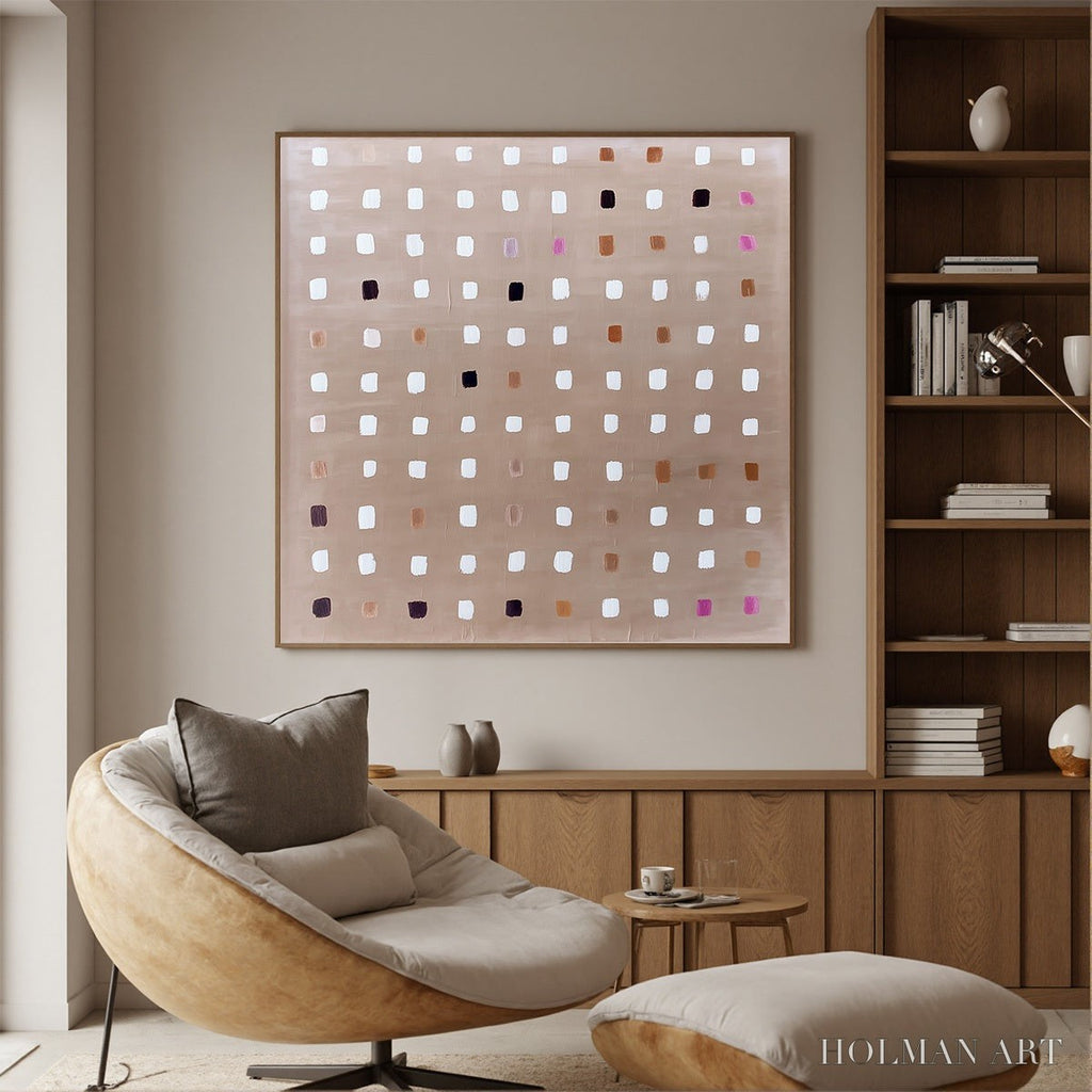 HOLMAN ART Neutral Harmony – Minimalist Abstract Grid Oil Painting - image 2