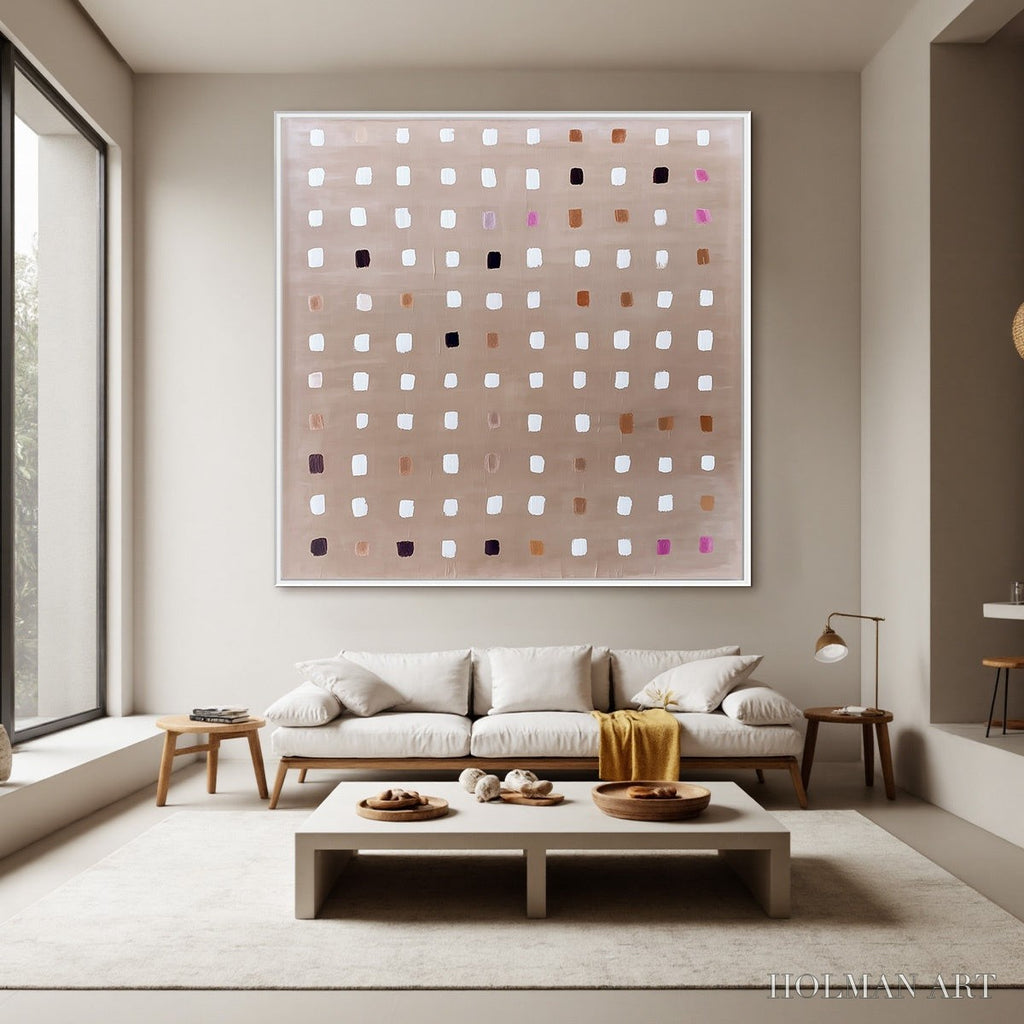 HOLMAN ART Neutral Harmony – Minimalist Abstract Grid Oil Painting - image 4