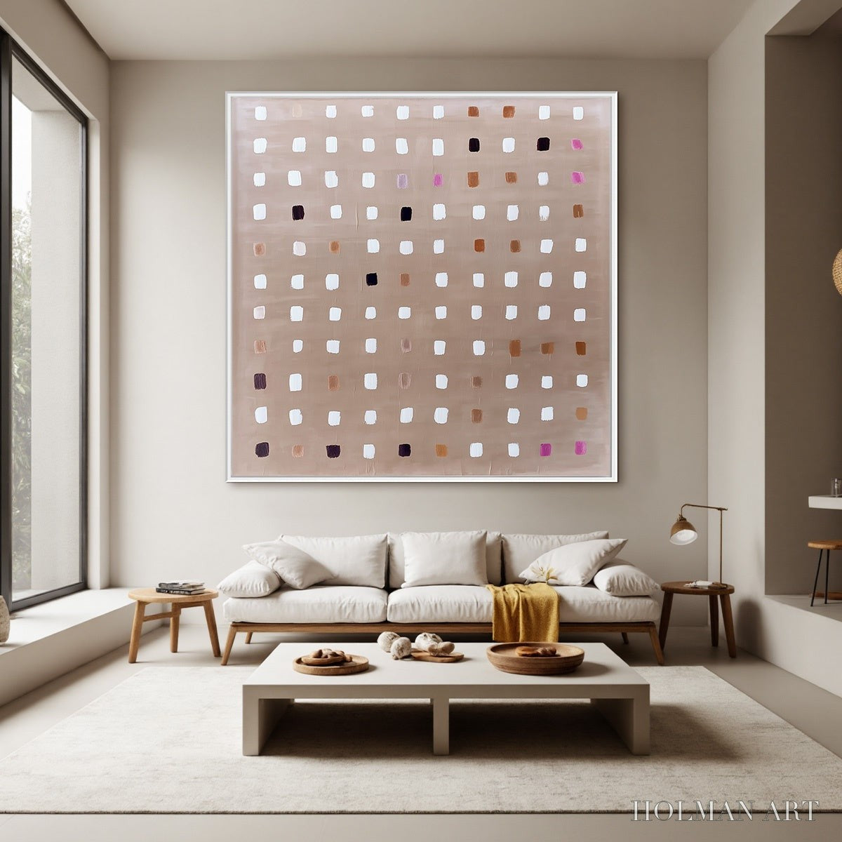 HOLMAN ART Neutral Harmony – Minimalist Abstract Grid Oil Painting - image 4