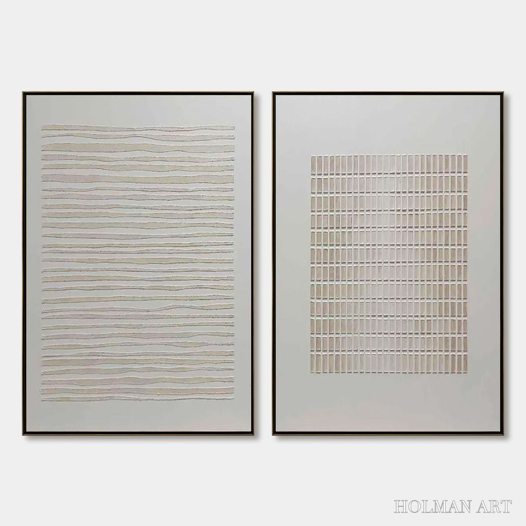 HOLMAN ART Serene Rhythms – Textured Minimalist Abstract Diptych - image 1