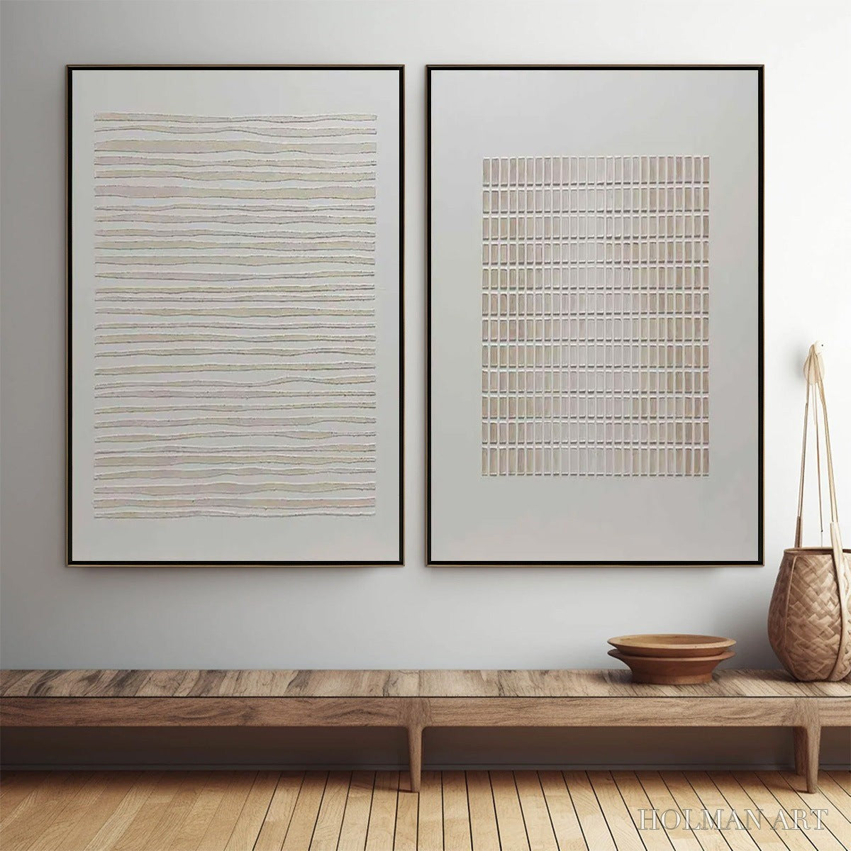 HOLMAN ART Serene Rhythms – Textured Minimalist Abstract Diptych - image 2