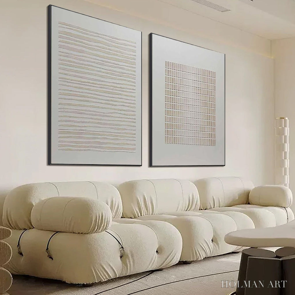 HOLMAN ART Serene Rhythms – Textured Minimalist Abstract Diptych - image 3