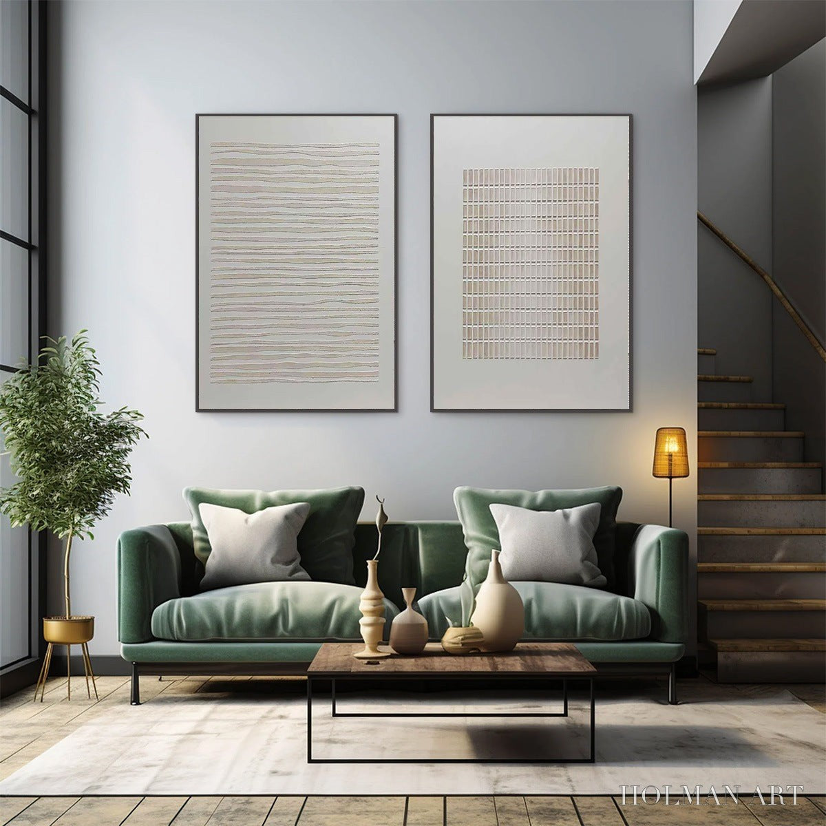 HOLMAN ART Serene Rhythms – Textured Minimalist Abstract Diptych - image 6