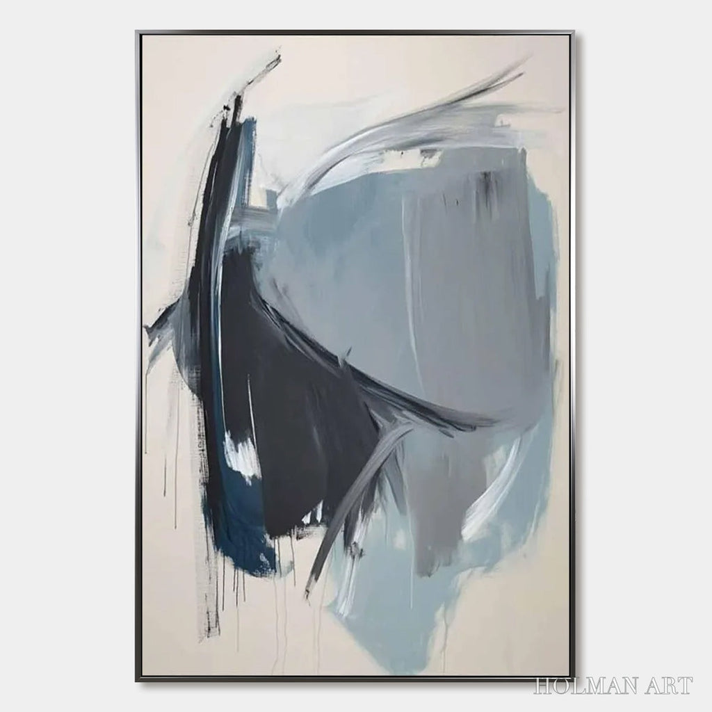 HOLMAN ART Azure Depths – Abstract Minimalist Blue and Grey Oil Painting - image 1