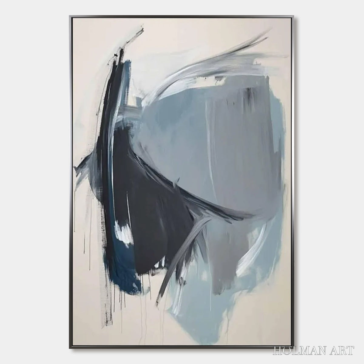 HOLMAN ART Azure Depths – Abstract Minimalist Blue and Grey Oil Painting - image 1