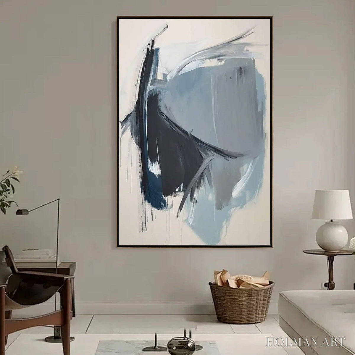 HOLMAN ART Azure Depths – Abstract Minimalist Blue and Grey Oil Painting - image 6