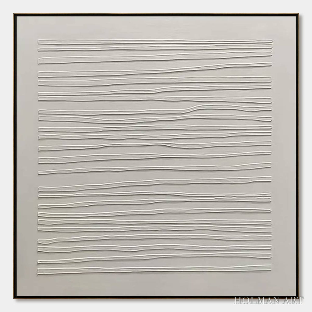 HOLMAN ART Serene Lines – Minimalist Textured White Abstract Oil Painting - image 1