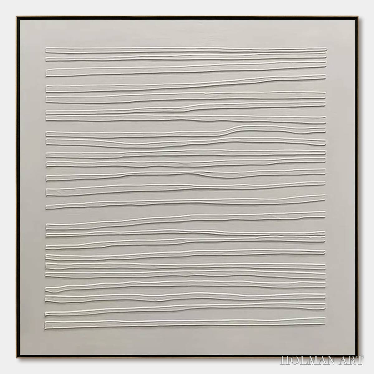 HOLMAN ART Serene Lines – Minimalist Textured White Abstract Oil Painting - image 1