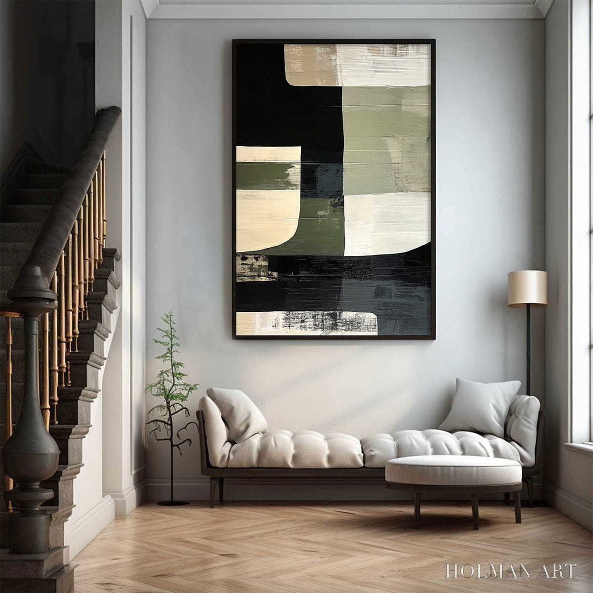 HOLMAN ART Structured Forms – Minimalist Abstract Block Oil Painting - image 2