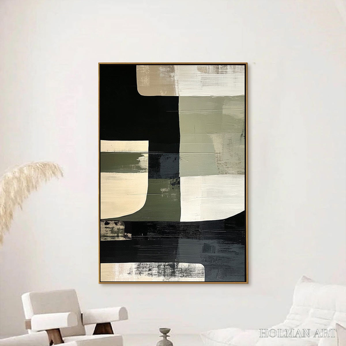 HOLMAN ART Structured Forms – Minimalist Abstract Block Oil Painting - image 5