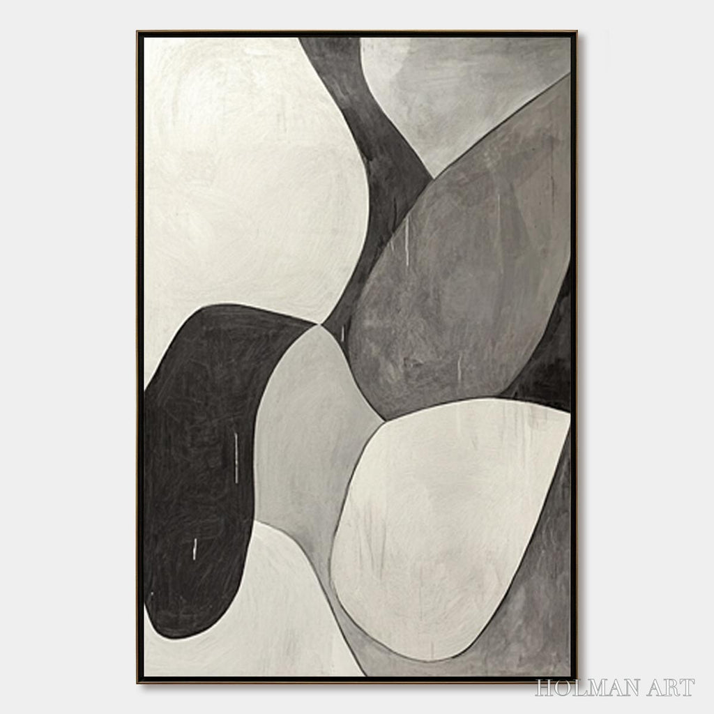 HOLMAN ART Monochrome Flow – Minimalist Abstract Shapes Oil Painting - image 1