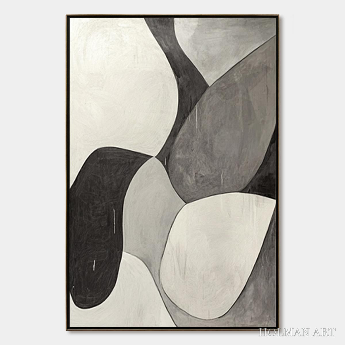 HOLMAN ART Monochrome Flow – Minimalist Abstract Shapes Oil Painting - image 1