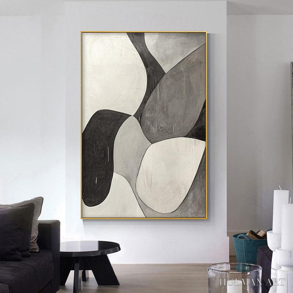 HOLMAN ART Monochrome Flow – Minimalist Abstract Shapes Oil Painting - image 2