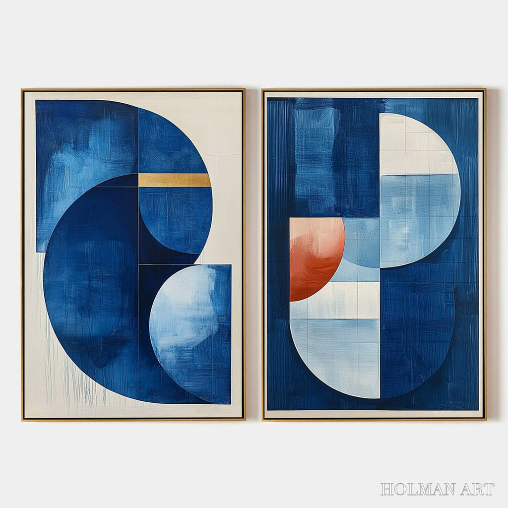 HOLMAN ART Azure Depths – Minimalist Blue and Gold Abstract Oil Painting - image 1