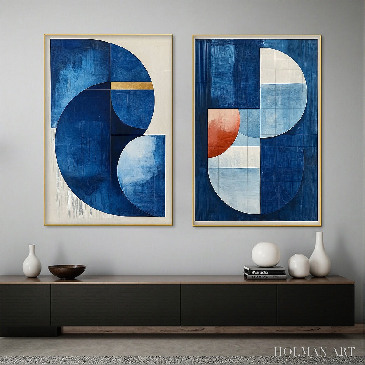 HOLMAN ART Azure Depths – Minimalist Blue and Gold Abstract Oil Painting - image 4