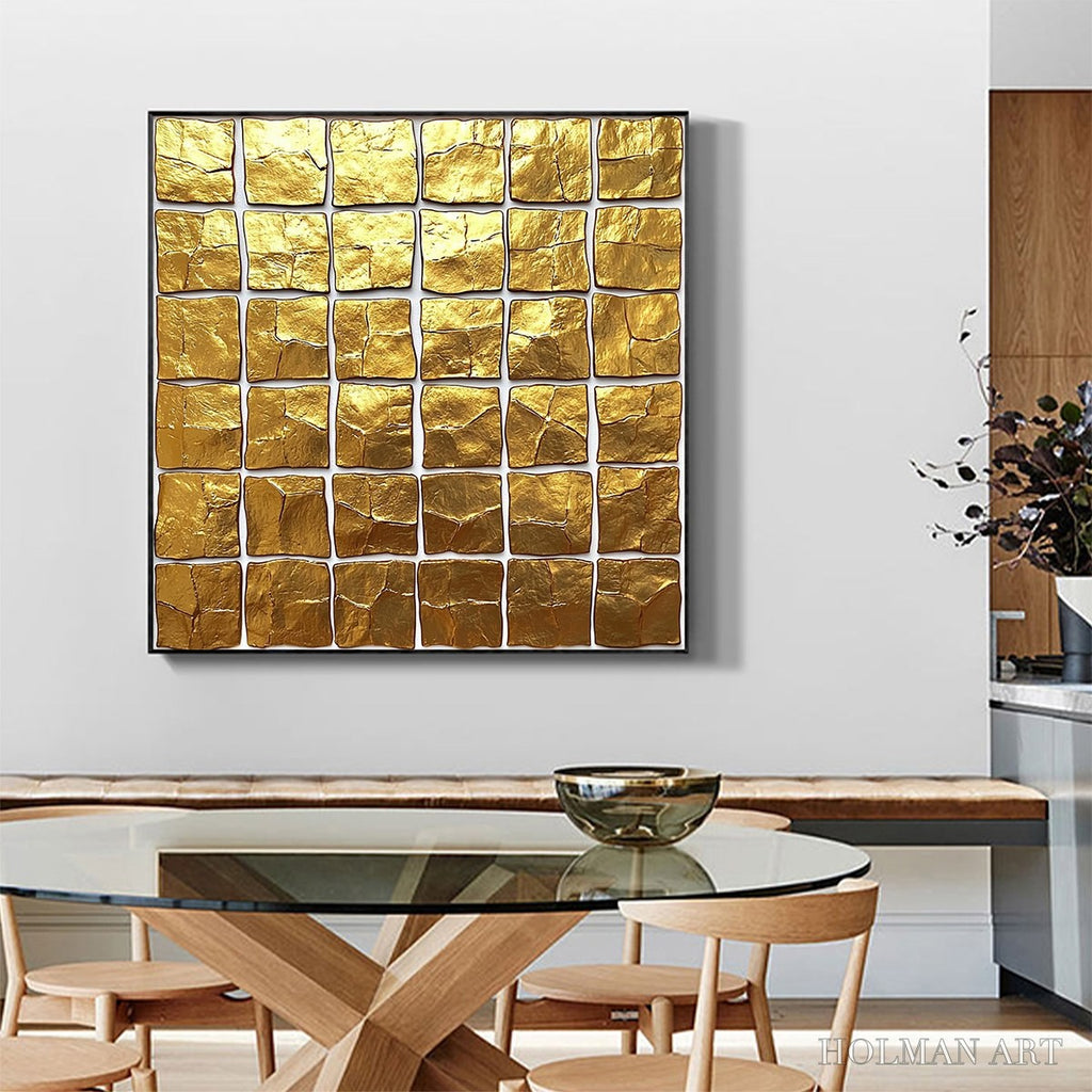 HOLMAN ART Golden Grid – Textured Minimalist Abstract Oil Painting in Gold - image 2