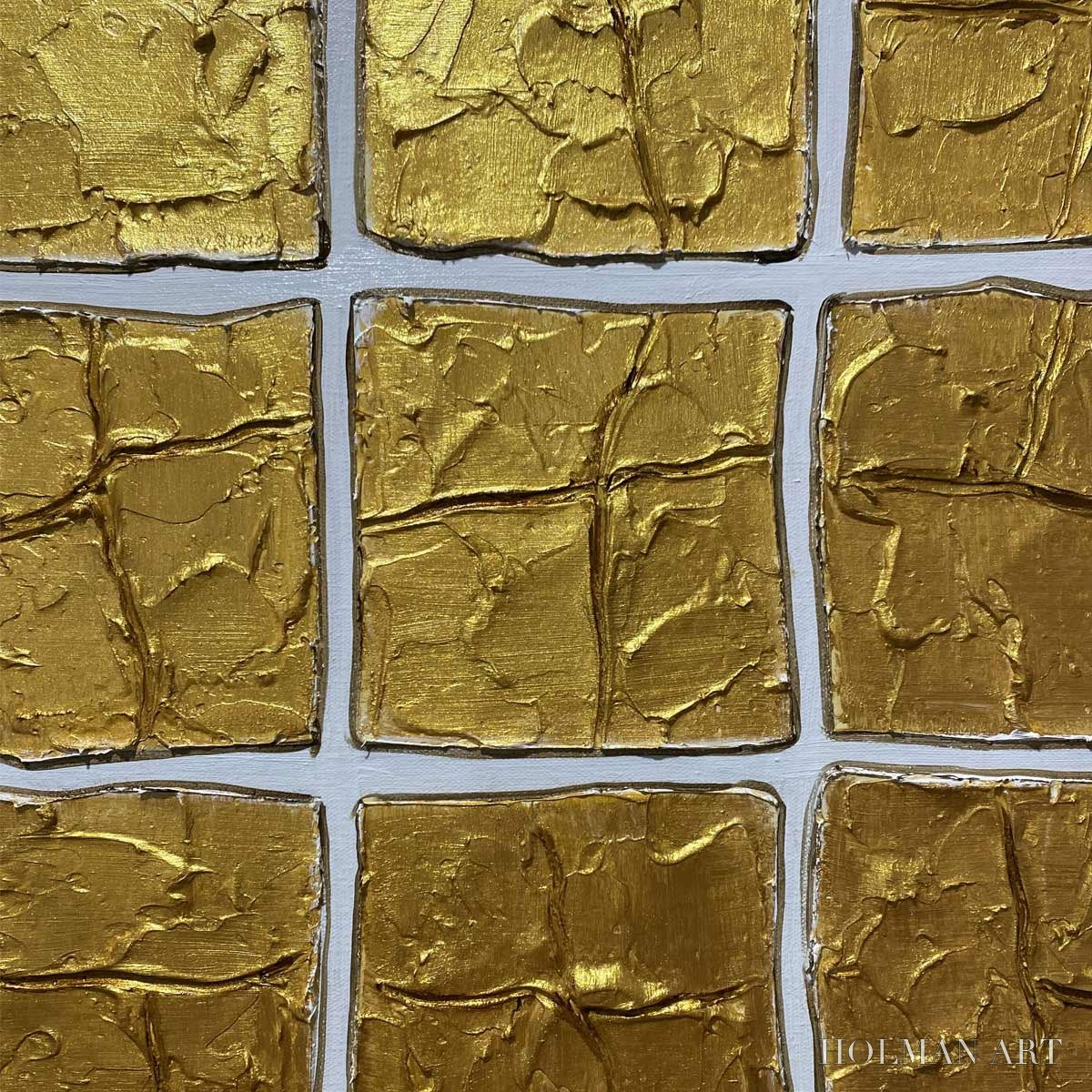 HOLMAN ART Golden Grid – Textured Minimalist Abstract Oil Painting in Gold - image 3