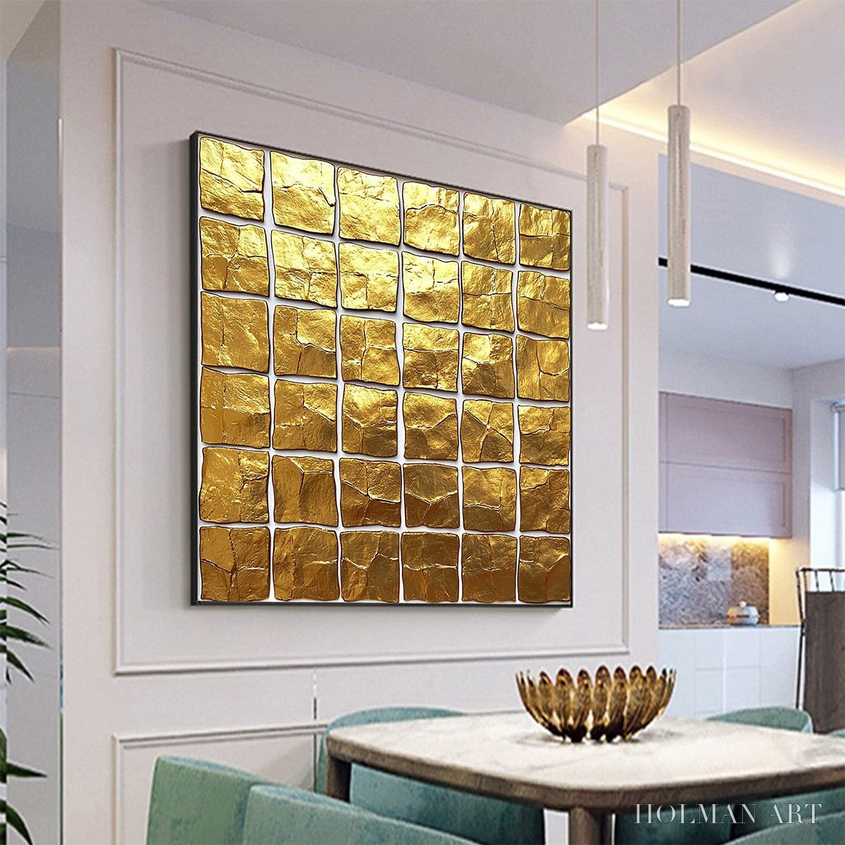 HOLMAN ART Golden Grid – Textured Minimalist Abstract Oil Painting in Gold - image 4