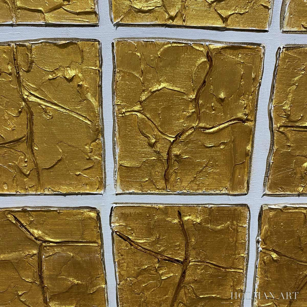HOLMAN ART Golden Grid – Textured Minimalist Abstract Oil Painting in Gold - image 5