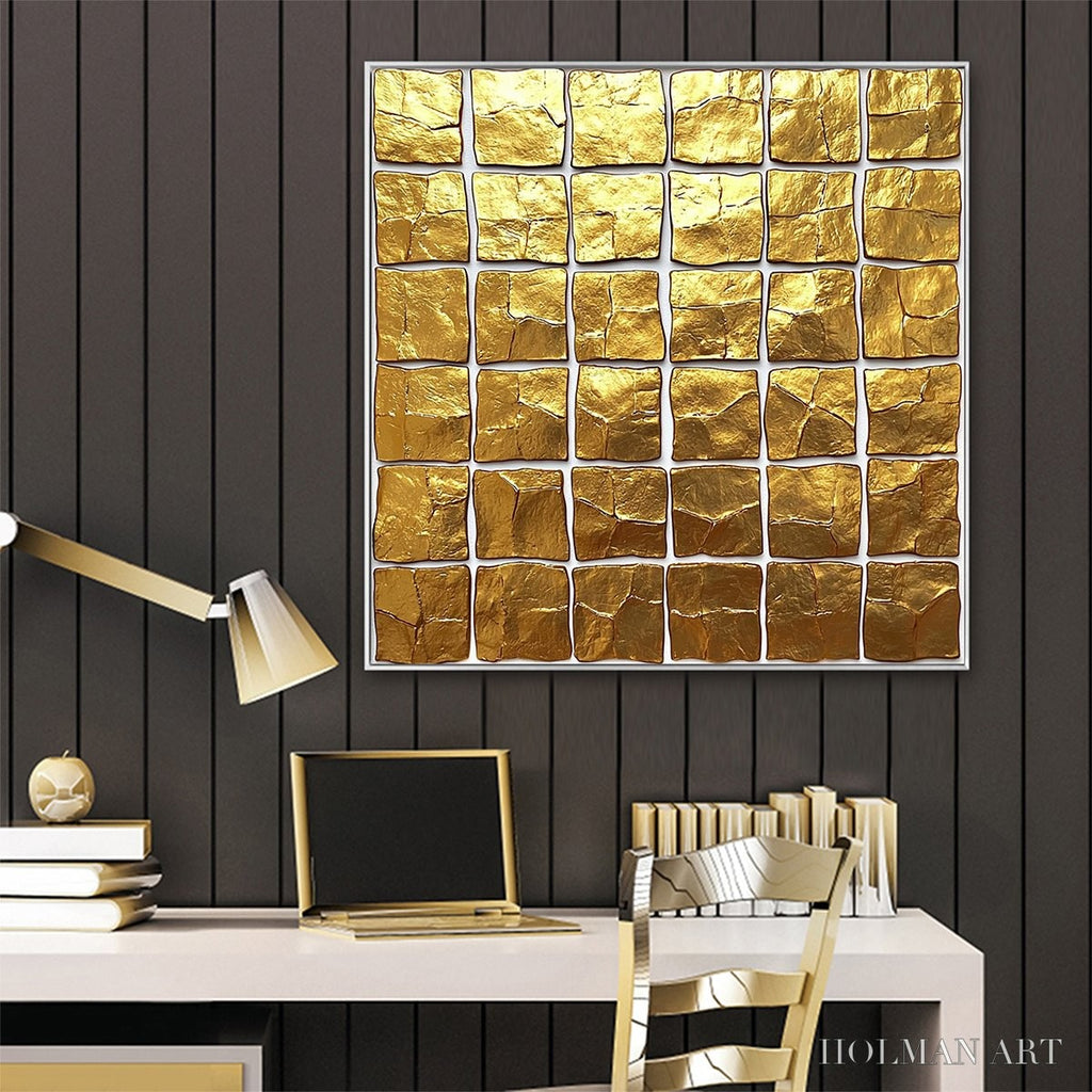 HOLMAN ART Golden Grid – Textured Minimalist Abstract Oil Painting in Gold - image 6